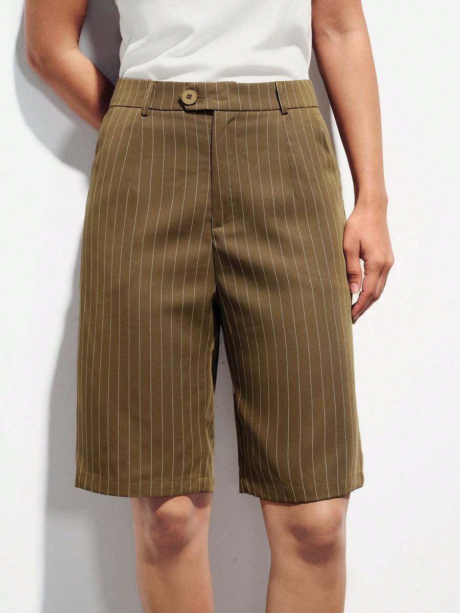 Aveloria Modichic 新款时尚休闲条纹七分裤 - 咖啡棕 - 查看 1