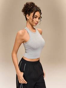 Firalyn Women's Solid Color Round Neck Cropped Fitted Camisole - Grey - View 6