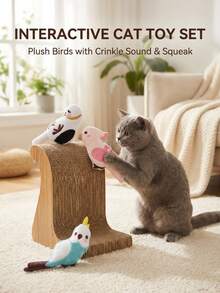 PETSIN Juguete para gatos con forma de pájaro de dibujos animados, que contiene papel con sonido para juego interactivo con gatos - Multicolor - Ver 3