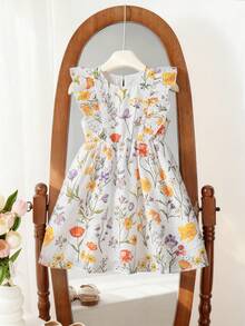 Girls' Floral Print Embroidered Sleeveless Casual Dress, Sweet Minimalist Design, Loose Fit, Summer - Multicolor - View 4