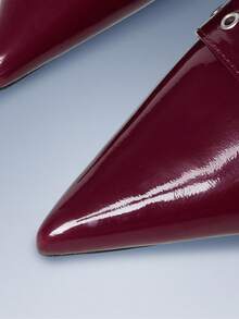 CUCCOO GRLICON Wine Red Patent Leather Pointed Toe Thin Heel Commuter High Heels With Metal Buckle Strap - Burgundy - View 3