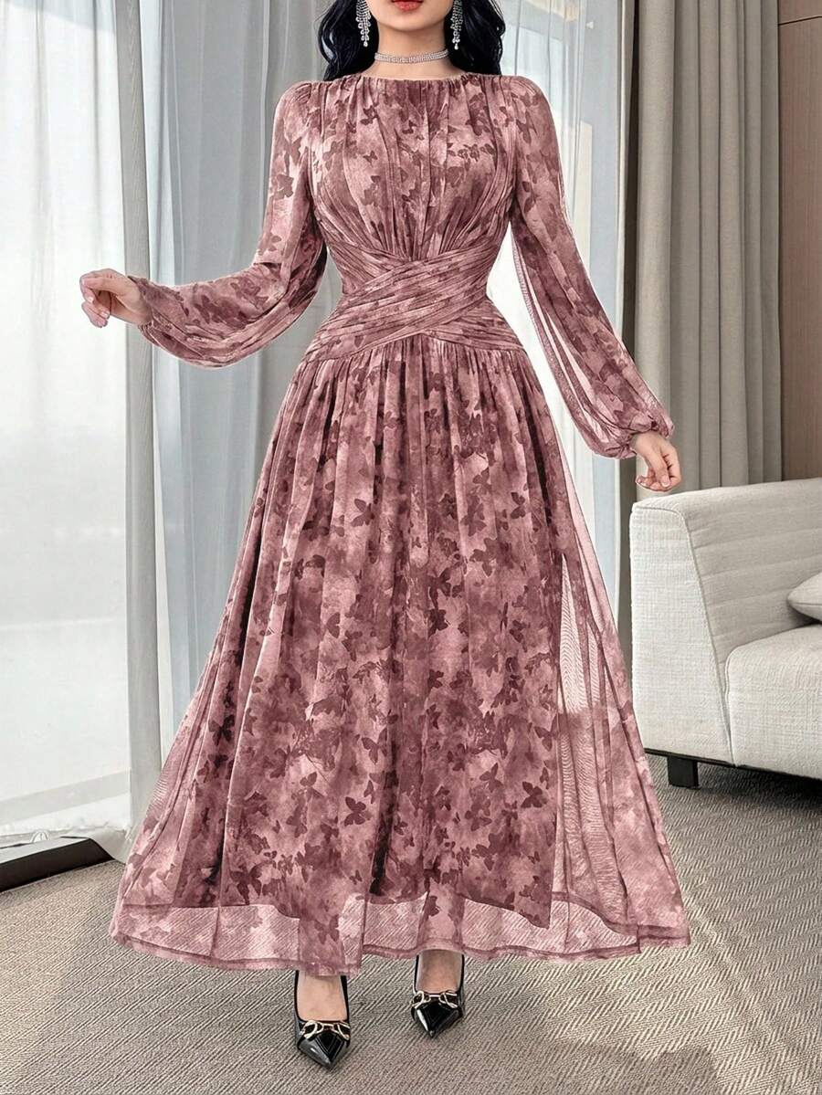 Feyla Off-Shoulder Butterfly Ruched Waist Slim Fit Unique Dress Wedding Dinner Party Dusty Rose Autumn Romantic Casual