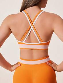 Slayform Bộ đồ thể thao nữ liền mạch màu cam và trắng phối hợp, thích hợp cho yoga, thể dục và hoạt động thể thao. - trái cam - Xem 7
