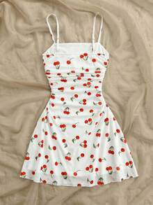 SHEIN Tween Girls' Summer Casual Cherry Print Camisole Dress - Multicolor - View 2