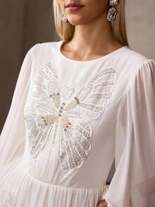 MOTF Soiréza 女士新款白色雪纺长袖松紧腰长款正式舞会礼服，高端宴会走秀晚礼服 - 白色 - 查看 2