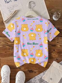 SHEIN X Care Bears 少女休闲小熊印花短袖T恤 - 白色 - 查看 2