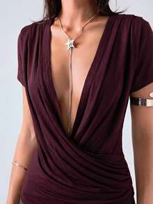 LYSMO 女士酒红色性感深V领吊带背心 - 酒紅色 - 查看 6