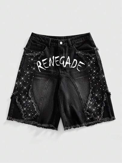 ROMWE MEN Street Life 男士闪亮钻石宽松牛仔短裤