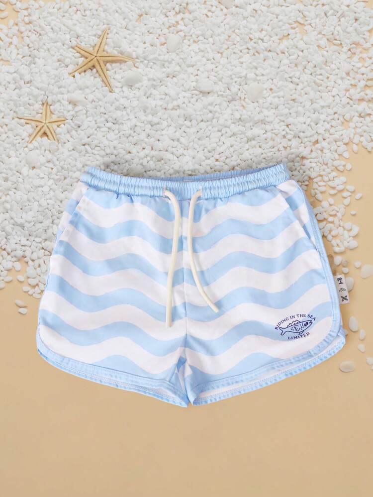 Pantaloncini da bagno con stampa a righe ondulate