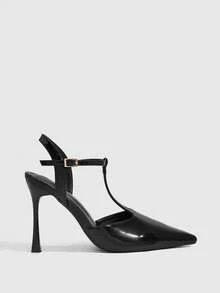 CUCCOO SZL Giày cao gót mũi nhọn thiết kế khóa cài thời trang thanh lịch dành cho nữ - màu đen - Xem 2