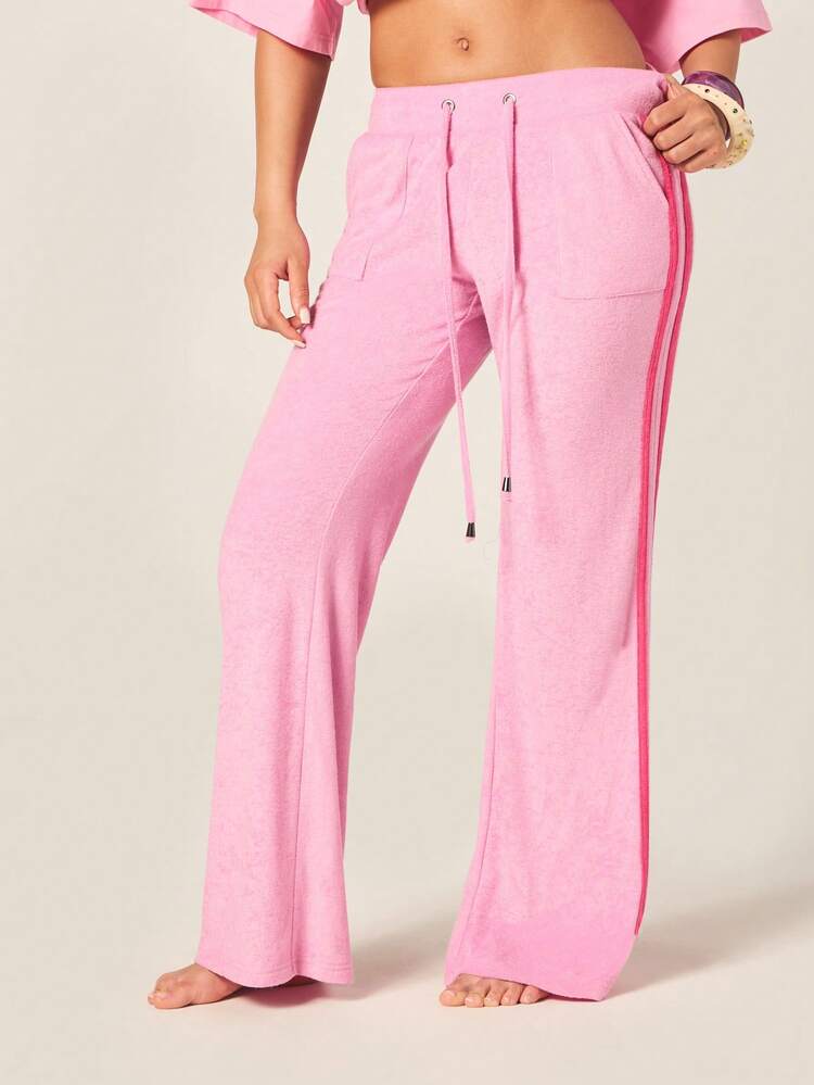 Missguided x Playboy Women's Side Stripe Wide Leg Flared Joggers Casual Drawstring Sweatpants Logo Comfort Pants