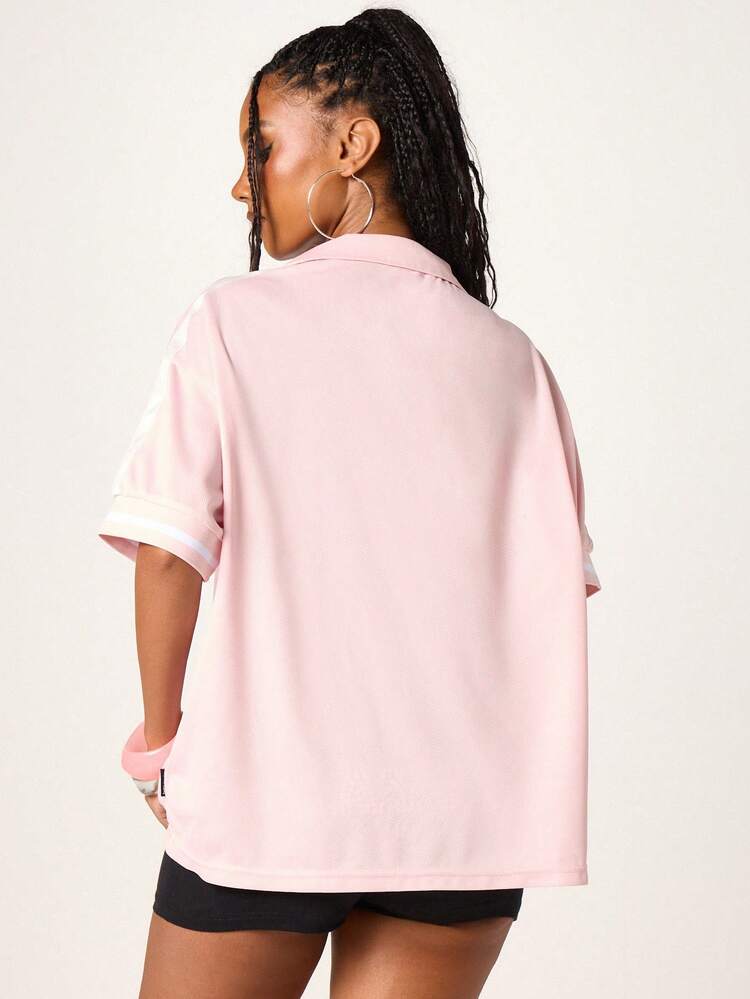 Missguided x Playboy Oversized Collared Jersey T-Shirt With Stars And Logo Print For Casual Streetwear