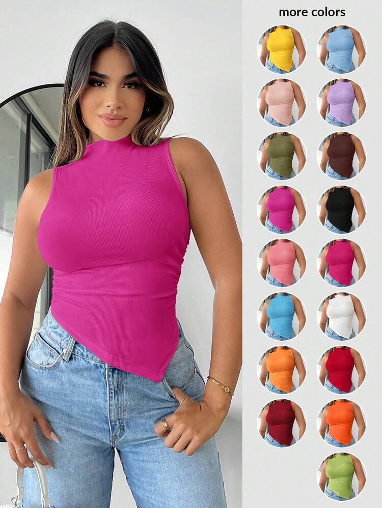 SHEIN SXY Summer Mock Neck Asymmetrical Hem Tank Top | SHEIN USA