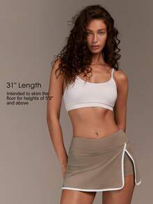 Fluxe 女士运动短裙，纯色跑步网球裙，带短裤口袋，速干运动短裙，健身短裙，运动裙，健身房网球短裙，夏季假期，夏季，春季女士，春季，情人节，外出，度假女士，休闲女士 - 棕色 - 查看 5