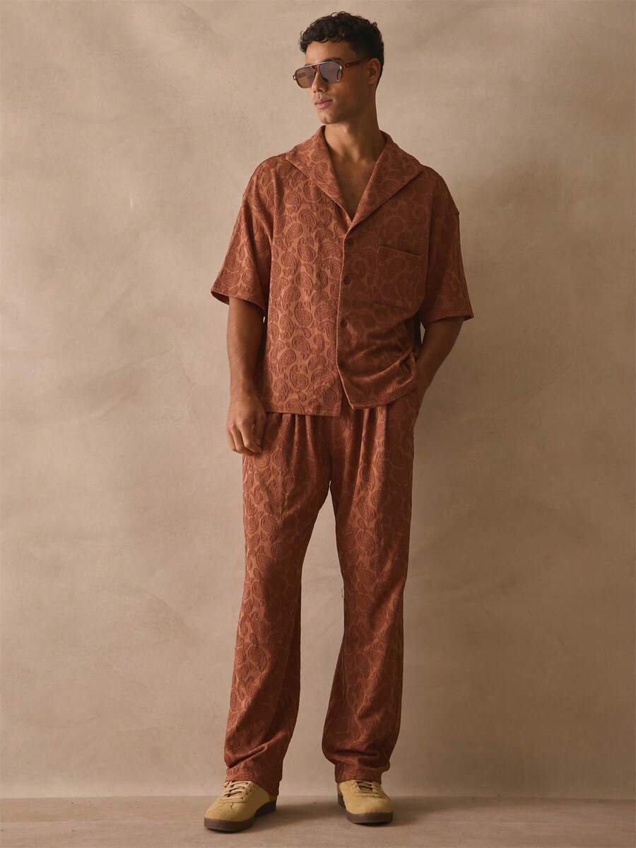 Musero Lightweight Regular Fit Elasticated Drawstring Waistband All Over Print Trouser Pants Spring Summer Essentials - Russet Orange - View 1