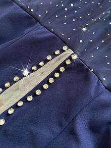 Viva Relle Vestido de fiesta de lujo estilo banquete de color azul marino con estampado de cielo estrellado para mujer talla grande, con botones de strass, cintura alta y falda plisada de malla. Adecuado para fiestas de noche, alfombra roja, San Valentín, invitados de boda, vestimenta formal, moda elegante de señora. - Azul Marino - Ver 7