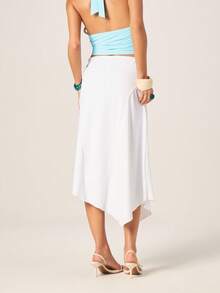 MISSGUIDED Women's Asymmetric White Midi Skirt Irregular Hem Design Flowy Summer Casual Stylish Elegant - White - View 3