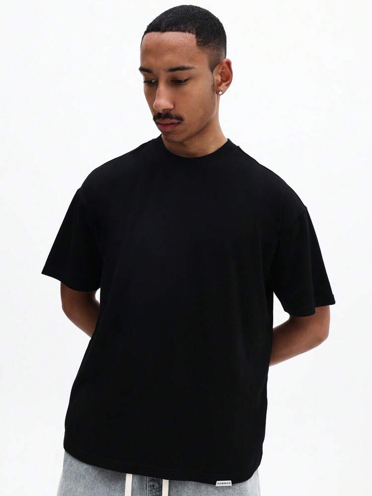 Men's Black Oversized Crew Neck Short Sleeve Cotton T-Shirt Casual Streetwear Basic Tee Summer Spring Everyday Comfort Fit Top