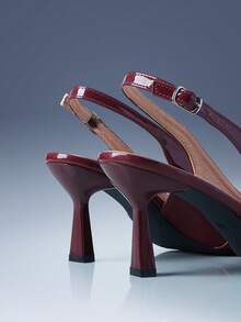 CUCCOO GRLICON Pointed Toe Stiletto Buckle Strap Backless Sandals For Women, 2000's Style, Y2K Fashion, Suitable For Spring, Summer, Vacation - Burgundy - View 4