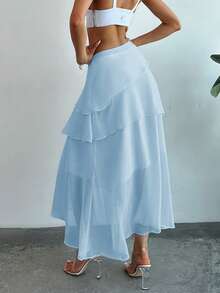 Firerie Layered Ruffle Hem Flared Skirt - Baby Blue - View 2