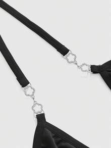ROMWE Plus Size Gothic Skull Rhinestone Trim Star Pendant Accessory, Choker Necklace, Bralette - Black - View 4