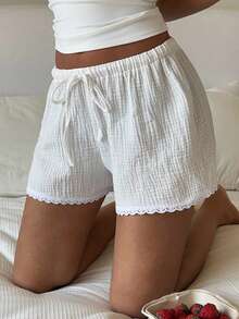 CovetEZ 女士休闲白色蕾丝边短裤 - 白色 - 查看 4
