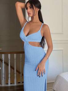 Ronhire Vacation Casual Sexy Lattice Back Camisole, Textured Fabric,Pastel Dresses For Women - Baby Blue - View 5