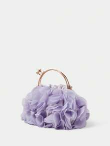 SHECARRY Ladies' Dinner Bag, Three-Dimensional Flower Exquisite Handbag - Purple - View 5