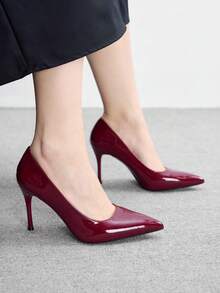 CUCCOO BIZCHIC Giày nữ mới, mũi nhọn, gót mỏng, cao gót màu đỏ tía, kiểu dáng đơn giản, phù hợp đi làm hàng ngày, đi mua sắm. Giày cao gót nữ. - Màu Đỏ Sâu - Xem 4