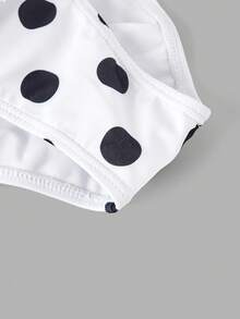 SHEIN MOD Women's Summer Beach Polka Dot Twist Design Tankini Top And Triangle Bikini Bottom 2-Piece Swimsuit Set, Summer, Festival Outfits, Beach Vacation Outfits For Women, Holiday Outfits, Casual, Polka Dot Bikini, Chic Polka Dot Two Piece Swimsuit Women's Ruffle Hem Off Shoulder Bikini Top And Bottoms - Black and White - View 6