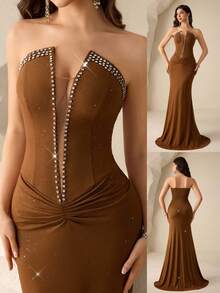 Coutiva Formal Evening Gown (Heavily Embellished) Brown Dress Rhinestone Dress Bronze Dress Sexy Dress Bandage Dress  Elegant Sequin Embellished  Dress, High-End Formal Gown For Banquet Women's Formal Evening Dress Gown (Heavy Embroidery) Women Rhinestone Embellished Sheer  Long Evening Gown, Wedding Guest Dress, Elegant Evening Dress, Prom Dress, For Wedding Dress Waist And Chest Slimming, Party Dress, Formal Dress Brown Gowns Glamorous Dress Brown Elegant Dress Brown Wedding Guest Dress Brown Dresses Classy Elegant  Graduation Ceremony, School Opening, Music Festival, Birthday Party, Wedding, Afternoon Tea Gathering, Ball - Brown - View 1