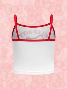 HELLO KITTY AND FRIENDS | SHEIN 女童撞色滚边细肩带休闲无袖可爱印花吊带衫 - 白色 - 查看 6