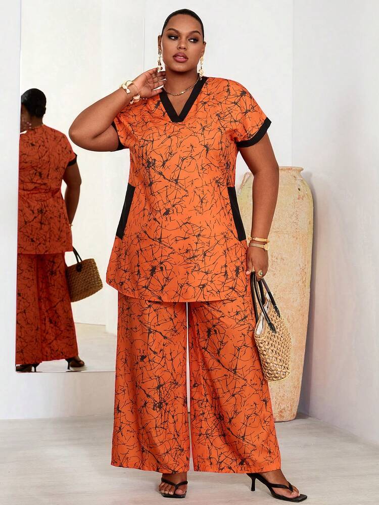 Plus Size Casual Allover Print Shirt And Pants 2 Pieces Set Women Vacation Outfit Sets Plus Vacation Outfits Woman Summer Holiday Outfits Co Ord Set  Summer Outfits Summer Clothes Spring Dress Spring Outfit Women Spring Clothing Beach Vacation Outfits For Women Vacation Dress Bohemian   Festival Outfits For Women Beach Outfits For Women  Women's Summer Two-Piece Sets