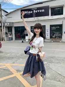 K-Vae Women's Casual Asymmetrical Plaid Mini Skirt - Blue - View 7