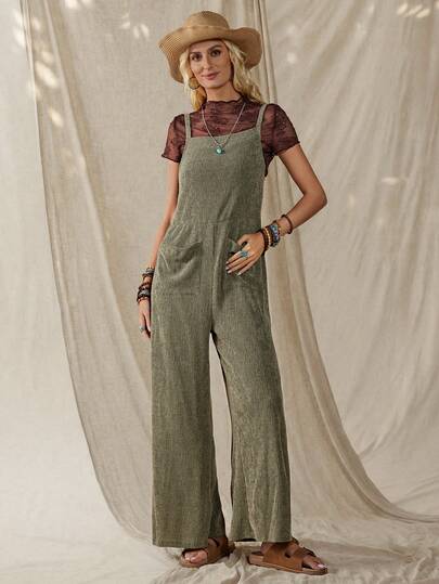 Wildy Casual American Western Vintage Distressed Sleeveless Jumpsuit, Versatile Basic Outfit For Women, Spring/Summer Daily Wear, Outdoor/Commute With Pockets