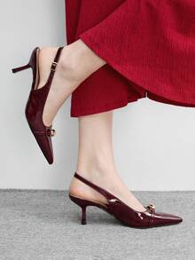 CUCCOO BIZCHIC Elegant Burgundy Pointed Toe High Heel Pumps For Commuting - Burgundy - View 5