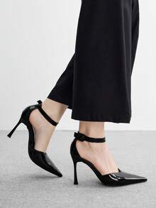 CUCCOO BIZCHIC Women's Pointed Toe Buckle Design Fashionable Elegant High Heels - Black - View 5