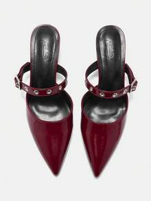 CUCCOO CURVES Women's Pointed Toe Buckle Design Everyday Versatile Fashion Wide Fit High Heels - Burgundy - View 10