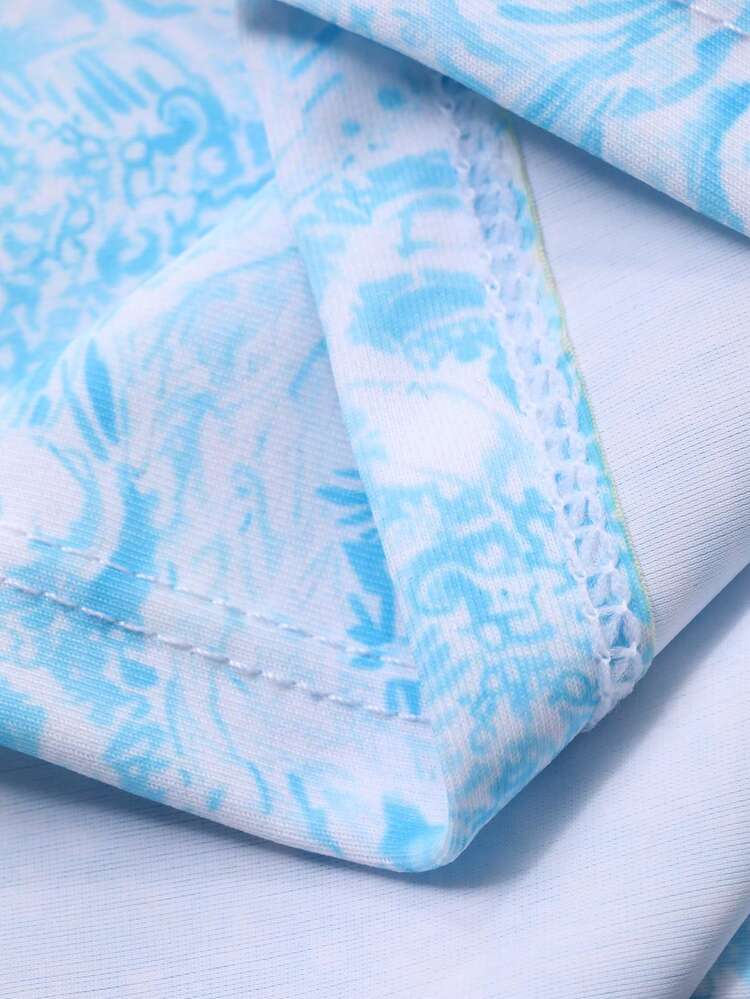 Men's Long Sleeve Floral Hooded Rash Guard, Swimwear For Summer