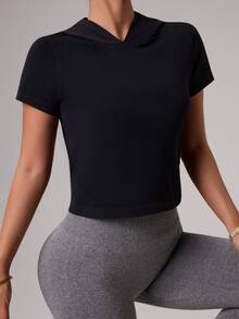 Slayform Women's Sexy Backless Short Sleeve Sweatshirt - Black - View 5