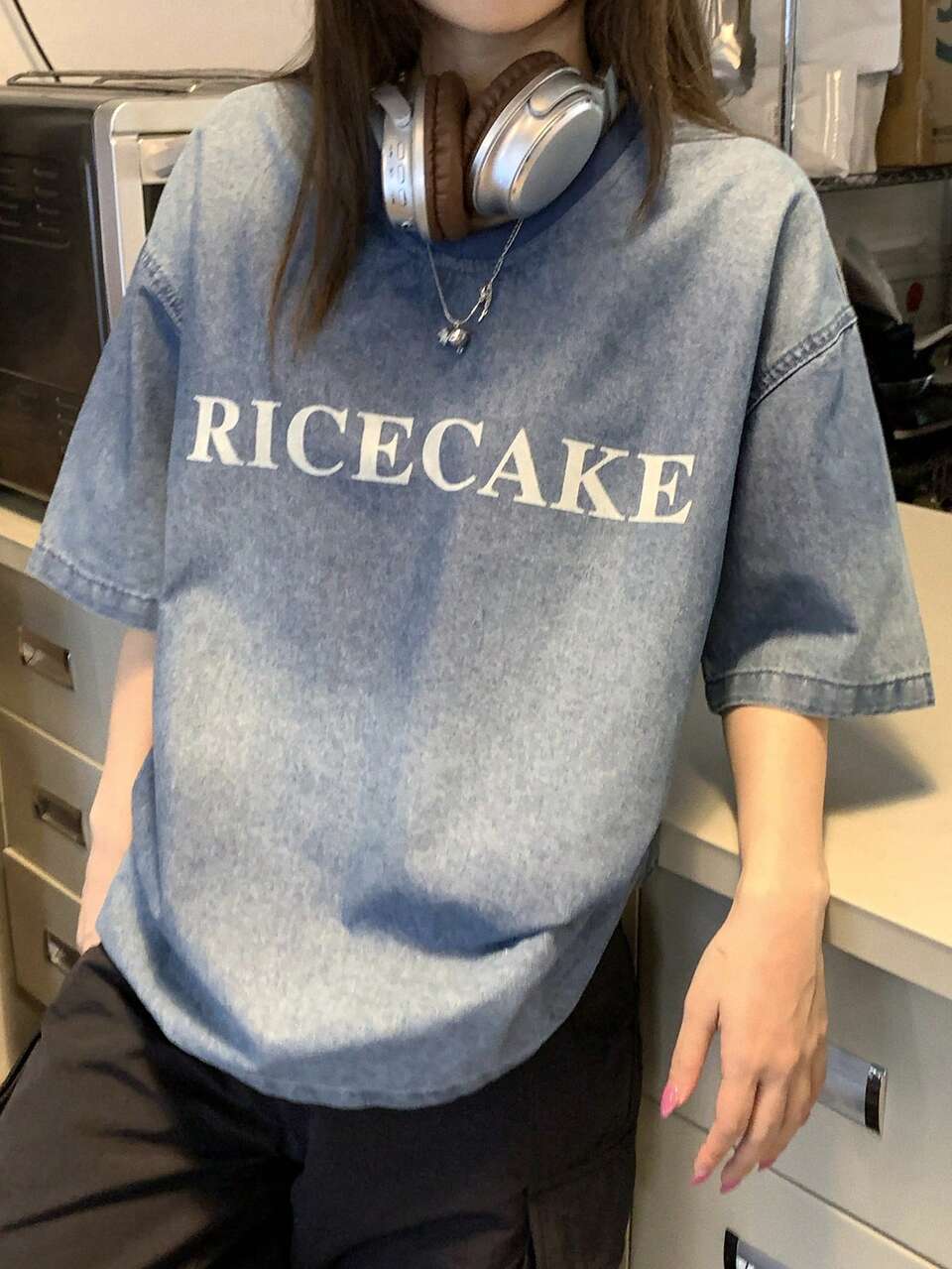 Women's Vintage Distressed Denim T-Shirt, Unique Design, Casual Denim Short Sleeve Top For Summer