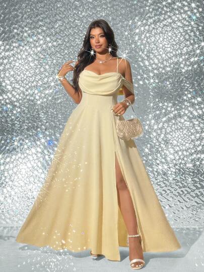 Viva Relle Vestido de satén elegante, romántico y lujoso para mujer de talla grande, adecuado para fiesta, invitada de boda, dama de honor, sin mangas, cintura ceñida, vestido fluido, primavera/verano