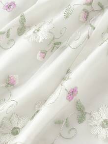 SHEIN MOD 女士花卉刺绣方领无袖迷你连衣裙 - 杏色 - 查看 8