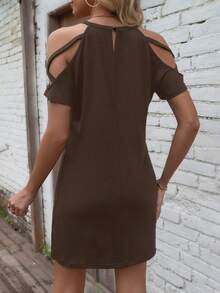 EMERY ROSE Vestido casual de unicolor con hombros descubiertos para ropa de Año Nuevo - Café integral - Ver 2