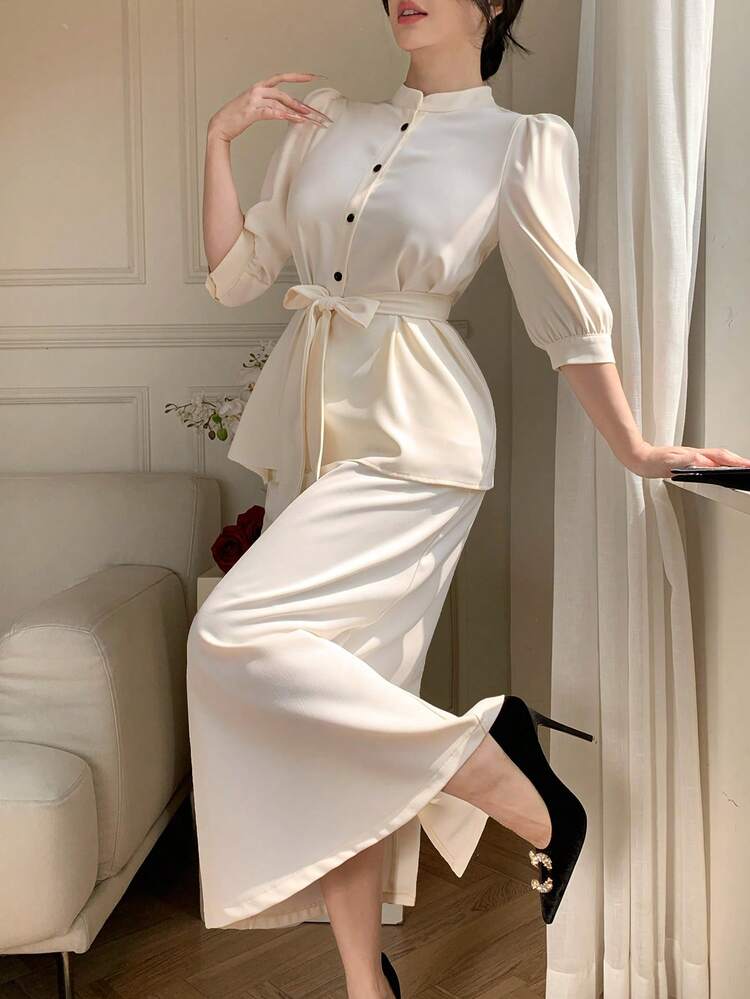 Women's Elegant Solid Color Top & Skirt 2 Pieces Set Summer