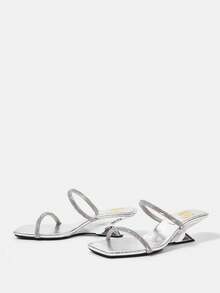 CUCCOO HITCHD Women's Elegant Square Toe High Heel Sandals, Summer Wedding Shoes - Silver - View 9