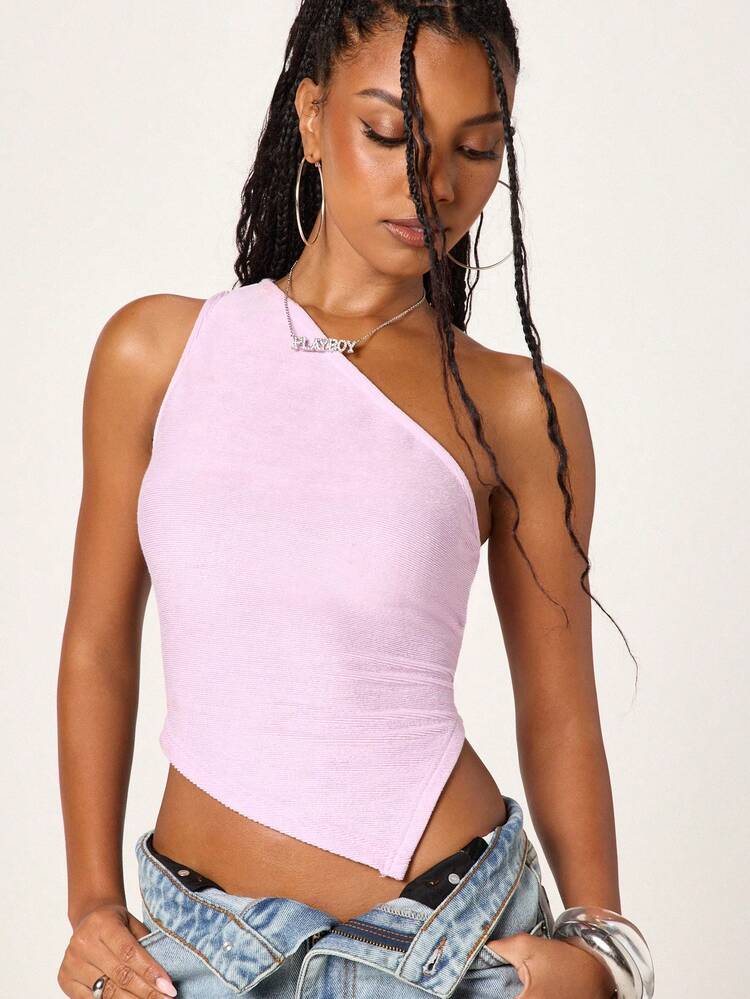MISSGUIDED Damen asymmetrisches Trägershirt mit Rippstruktur und Rüschendetail, Sommer Crop Top für einen lässig-eleganten Stil