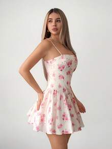Sweetina 女士印花宽松喇叭迷你连衣裙 - 粉色 - 查看 3