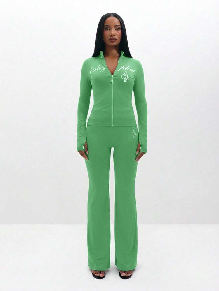 BABYPHAT Women's High Rise Pull On Flare Leggings Green Bootcut Stretchy Comfort Fit Full Length Casual Everyday Loungewear Yoga Pants