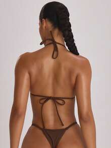 Musera Resort Quần bikini dây mảnh, thích hợp cho kỳ nghỉ hè, du lịch, đồ bơi cơ bản, màu trơn, phong cách nghỉ dưỡng. - Màu nâu Sô-cô-la - Xem 4